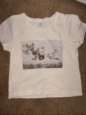 Brandy Melville White Short-Sleeve Tee with Butterfly Print
